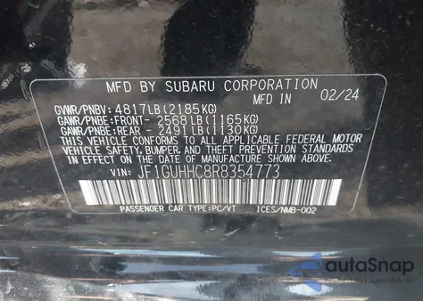 2024 Subaru Impreza Rs 5-Door из США, поврежденный, VIN JF1GUHHC8R8354773